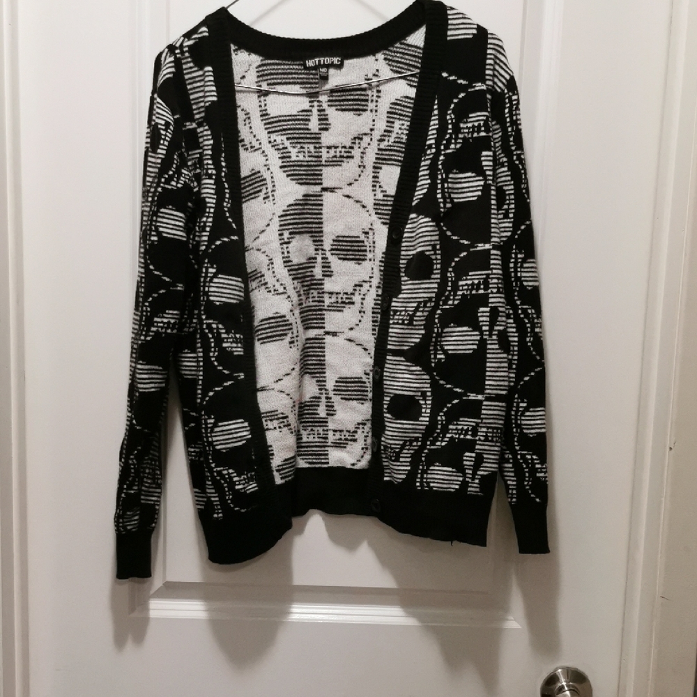 Hot Topic Black and White Skull Cardigan